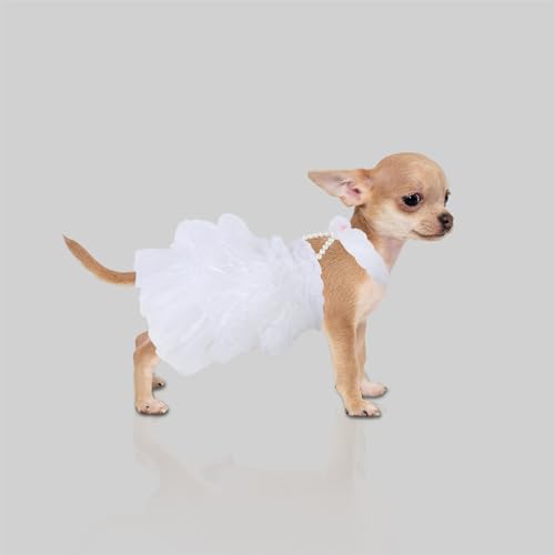 SHIAOMIN Dog Wedding Dress Bride Outfit with Pearl Necklace and Rose Pet Princess Dress Apparel for Puppy Dog Cat (Small)