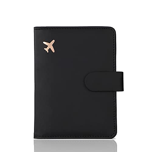 Melsbrinna Passport Holder Covers Case, Waterproof Rfid Blocking Travel Wallet Passport Holder with Pen Holder, Cute Passport Book for Women/Men (Black)