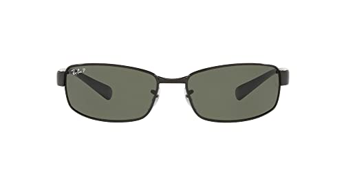 Ray-Ban RB3364 Metal Rectangular Sunglasses, Black/Polarized Green, 62 mm
