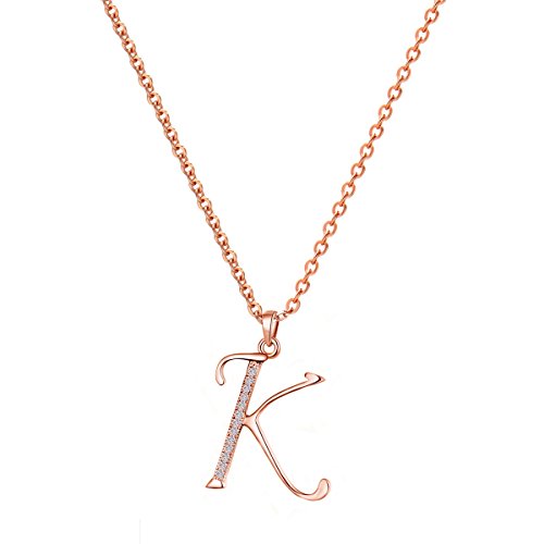 Paialco 14K Rose Gold Plating Sterling Silver Initial Alphabet K Pendant Necklace 18'