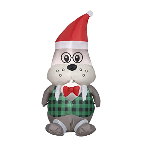 Wally Walrus with Santa Hat and Bowtie Christmas Inflatable by Gemmy