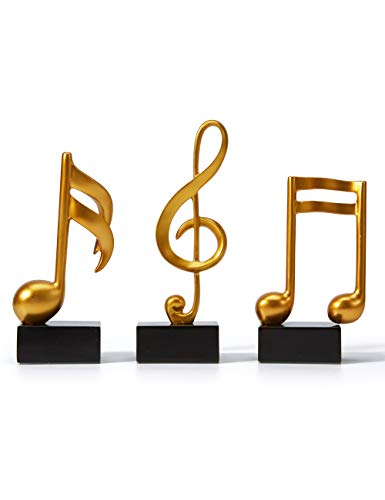 HAUCOZE 3pcs Music Note Decor Gifts Musical Figurine Modern Statue Sculpture Table Centerpiece Crafts Gold Home Arts 7.5inch