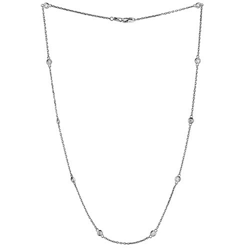 The Diamond Channel 14K Gold Diamond By The Yard 10-Stone Bezel-Set Diamond Necklace (J-K Color, I1-I2 Clarity), 18' (white-gold, 1.00)