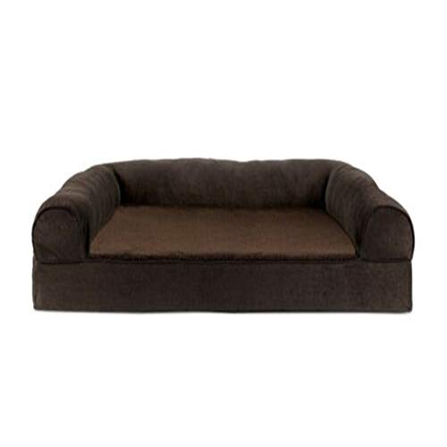 Furhaven Orthopedic Dog Bed for Large Dogs w/ Removable Bolsters & Washable Cover, For Dogs Up to 95 lbs - Plush & Suede Sofa - Espresso, Jumbo/XL