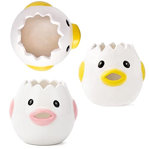 Aidragon 2Pcs Egg Separator Egg Yolk White Separator, Ceramic Creative Cute Cartoon Style Egg Filter Splitter Opeaner Automatic Separation Kitchen Cooking Tool(pink+ yellow)