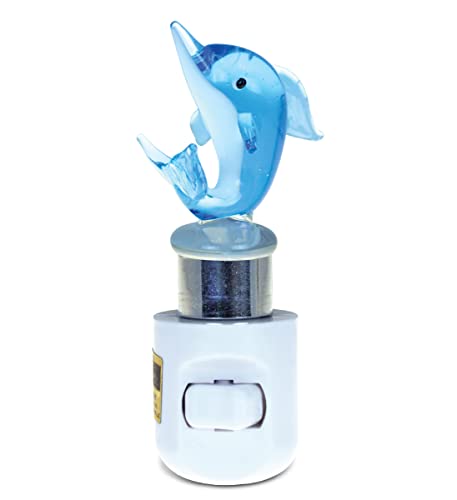 COTA Global Dolphin Night Light - Home Décor Wall Plug in Night Light with Switch, Unique Decorative Hand Made LED Glass Art Nightlight - 4.5 Inches