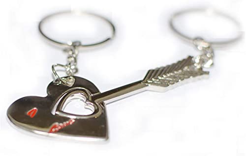 SHOWEET Lover His Her Heart Keychain Keyring for Girlfriend Boyfriend Couples by WYLSY Cupid Arrow & I Love You Heart & Key Valentine's Day Gift stuff for girlfriend Mother's Day Gift (1 Pair)