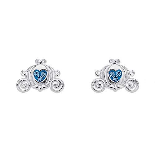 Disney Princess Girls Cinderella Carriage Stud Earrings, Silver Flash Plated Cinderella Earrings Official License