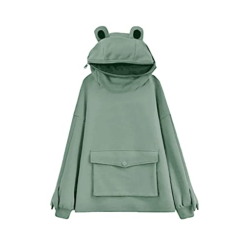 LNYSOTX Frog Hoodie Froggy Hoodie Zipper Mouth for Teen Girls Women Cute Green Hooded Big Pocket Oversized Sweatshirt Sweaters 10 12 14 16