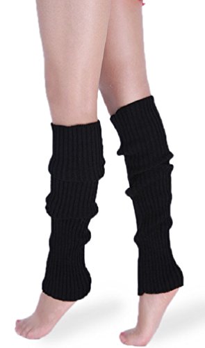 *daisysboutique* Retro Women 80s Adult Ribbed Knitted Leg Warmers Crochet Long Boot Socks for Party Dance Sports Yoga (One Size, Black)