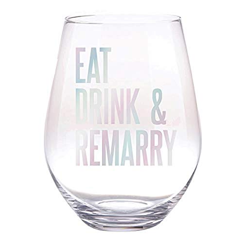 Slant Collections Creative Brands Jumbo Stemless Wine Glass, 30-Ounce, Eat Drink Remarry