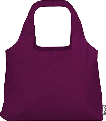 ChicoBag VITA Reusable Shopping Bag with Attached Pouch and Carabiner Clip, Compact, Designer Shoulder Tote, Boysenberry