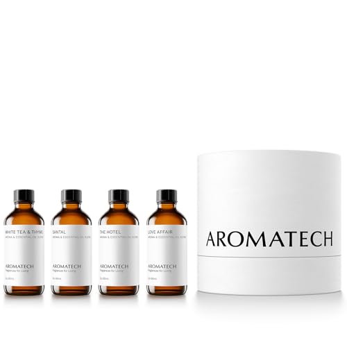 AromaTech The Bestsellers Set | Gift Set of Aroma Diffuser Essential Oils Blend of Santal, The Hotel, White Tea & Thyme, and Love Affair - 60 ml (4 Pack)