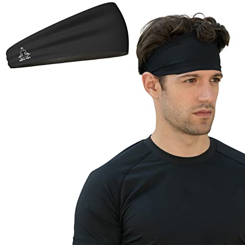 Temple Tape Headbands for Men and Women - Mens Sweatband & Sports Headband Moisture Wicking Workout Sweatbands for Running, Crossfit, Yoga and Bike Helmet Friendly - Black