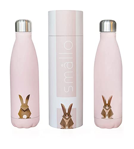 smållo | Water Bottle with Cute Bunny Design | Stainless Steel | Double Wall Insulated | Pink | 17oz
