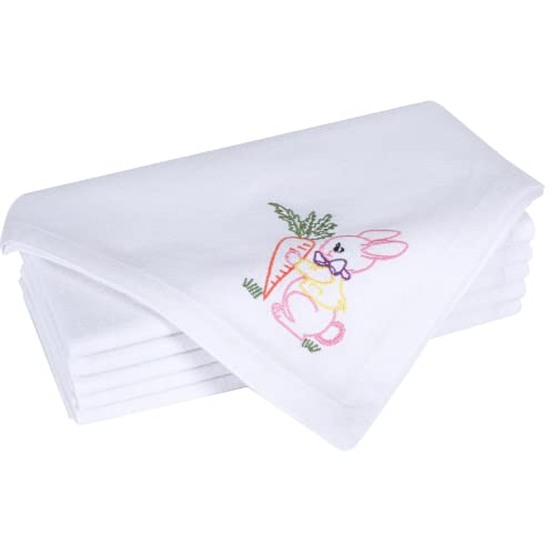 UniQloth Easter Napkins - Set of 6 Easter Cloth Dinner Napkins Cotton - Soft Durable Washable - Perfect Holiday Napkins 18x18 Embroidered - Cloth Dinner Napkins Easter Bunny