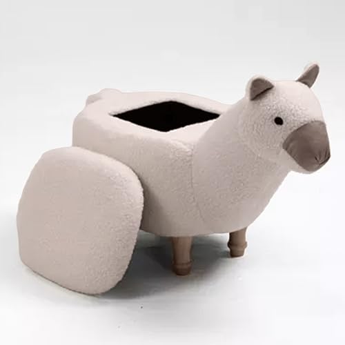 Home 2 Office Llama Ottoman with Storage for Bedroom, Playroom, Nursery or Recreation Room Decor, Soft Animal-Shaped Ottoman with Wooden Legs