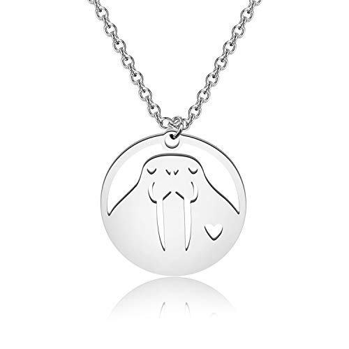 FEELMEM Walrus Necklace Sea Animal Walrus Cutout Round Disc Pendant Necklace Walrus Gift for Animal Lover (Walrus Necklace)