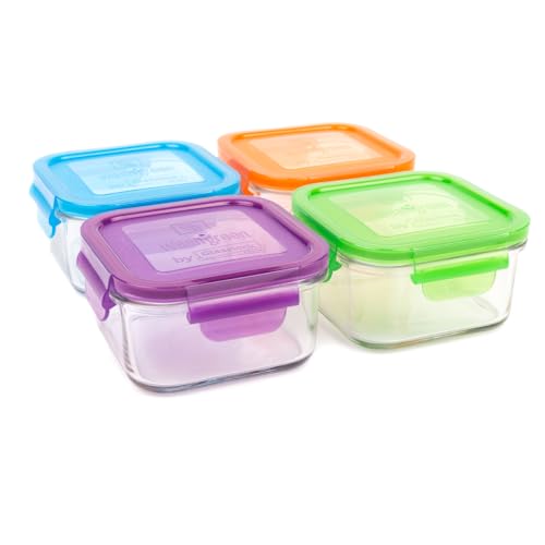 Wean Green Glass Food Storage Containers, Lunch Cube 16 Ounces, Garden Pack (4 Pack)