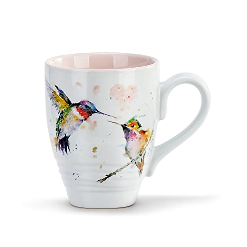 DEMDACO Lovebirds Watercolor Pink 16 ounce Ceramic Stoneware Coffee Mug