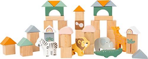 Small Foot- 50 Wooden Building Block Safari Playset- Stacking Toys for Boys and Girls Ages 12+ Months-Montessori-Perfect for Birthdays and Holidays, 7.5 x 6.4 x 7.5