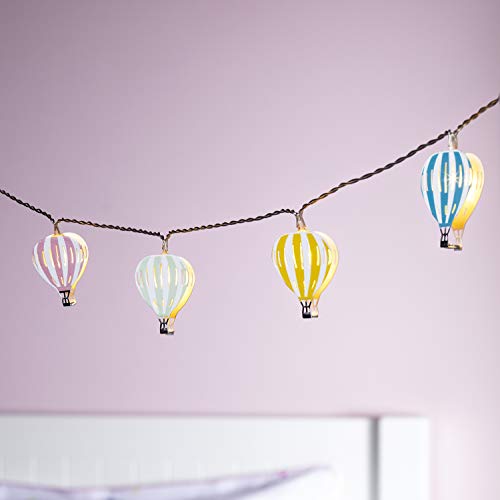 Lights4fun, Inc. Pastel Hot Air Balloon String Lights 7ft Battery Operated 12 Warm White LED with Timer Kids Bedroom Decoration