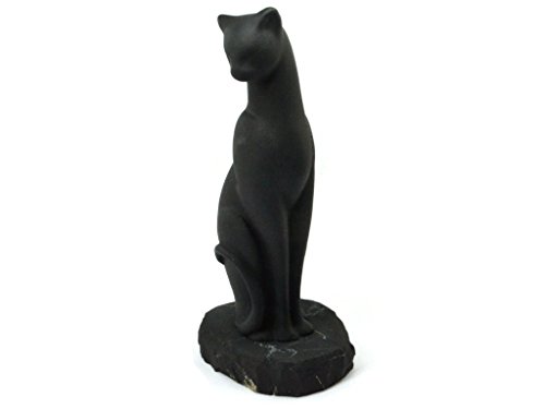 Wallystone Gems: Shungite Figurine Cat Bagheera 4.33/1.18' Cat Black Stone Genuine Shungite