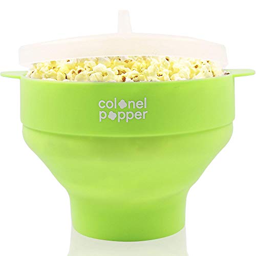 Original Colonel Popper Healthy Microwave Popcorn Maker - LFGB Food Grade Certified BPA Free Popcorn Poppers (Classic Green)
