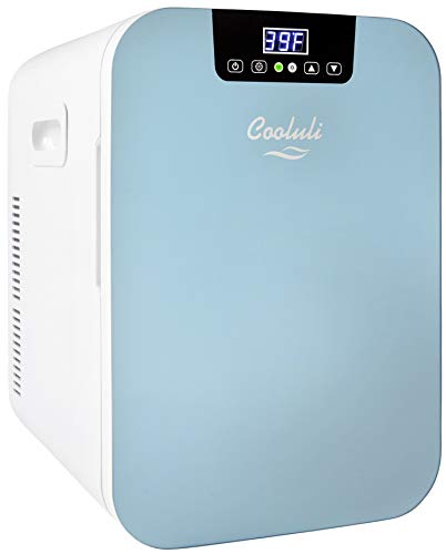 Cooluli 20L Mini Fridge For Bedroom - Car, Office Desk & College Dorm Room Glass Front Digital Temperature Control 12v Small Refrigerator for Food, Drinks, Skin Care, Beauty Breast Milk (Blue)