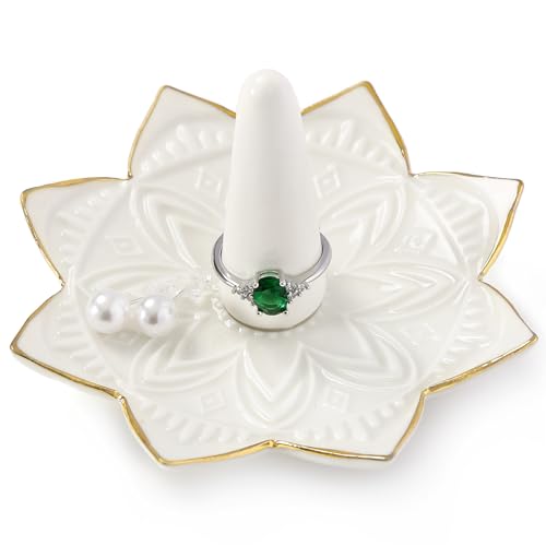Ceramic Ring Holder for Jewelry,White Mandala Ring Dish Jewelry Dish Jewelry Holder,Room Decor,Engagement Wedding Birthday Gifts for Couples Women Girls