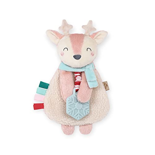 Itzy Ritzy - Itzy Lovey Including Teether - Baby Lovey with Teether, Textured Ribbons & Dangle Arms - Features Crinkle Sound, Sherpa Fabric and Minky Plush (Holly The Reindeer)