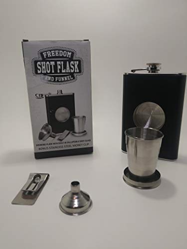 8oz Shot Flask with Bonus Funnel and Money clip Gift Set by Freedom Flasks. Gift box included.