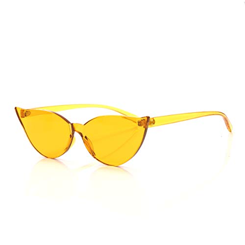 OLINOWL Cat Eye Rimless Sunglasses Oversized One Piece Colored Transparent Eyewear Retro Eyeglasses for Women Men