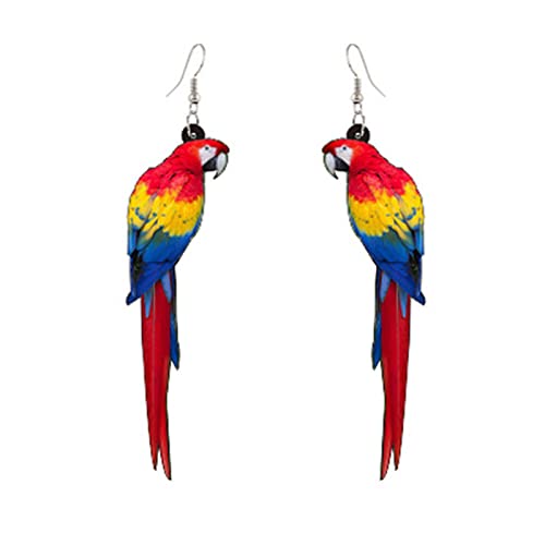 MALOYANVE Acrylic Bird Earrings for Women Novelty Colorful Elegant Long-tailed Parakeet Parrot Hummingbird Eagle Dangle Drop Animal Earrings Jewelry Gifts (Parrot 2)