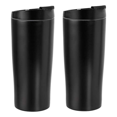 Amazon Basics Stainless Steel Tumbler with Flip Lid, Vacuum Insulated– 30-Ounce, 2-Pack, Black