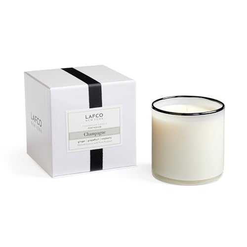 LAFCO New York Signature Candle, Champagne - 15.5 oz - 90-Hour Burn Time - Reusable, Hand Blown Glass Vessel - Made in The USA