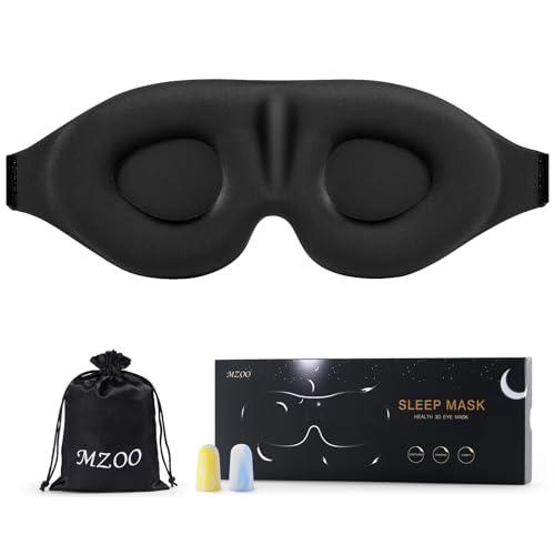 MZOO Sleep Eye Mask for Men Women, Zero Eye Pressure 3D Sleeping Mask, 100% Light Blocking Patented Design Night Blindfold, Soft Eye Shade Cover for Travel, Black