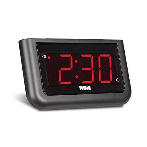 RCA Digital Alarm Clock - Large 1.4' LED Display with Brightness Control and Repeating Snooze, AC Powered – Compact, Reliable, Easy to Use Black