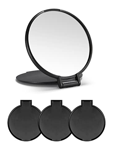 Compact Mirror Bulk Round Makeup Mirror for Purse, Set of 3, 2.6' L x 2.37' W (Black)