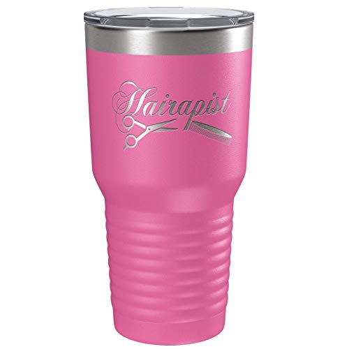 IE Laserware Hairapist in Pink for your stylist, hairdresser or barber. 30 oz Double Wall Vacuum Insulated Sweat Free with lid keep drink cold for 24 Hours