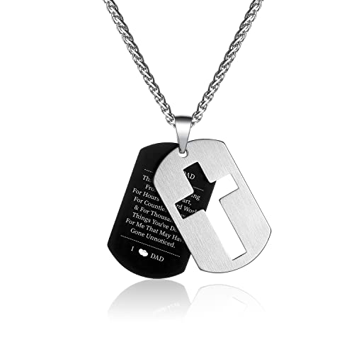 P.Blake Dog Tag Cross Necklace for Father Dad Daddy Stainless Steel Cross Pendant Christian Religious Jewelry Christmas Father’s Day Appreciation Gifts for Men (To My Father)