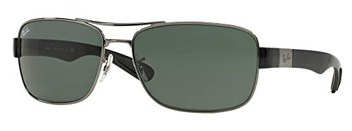 Ray-Ban RB3522 004/71 61M Gunmetal/Green Square Sunglasses For Men+ Bundle with Designer iWear Eyewear Kit