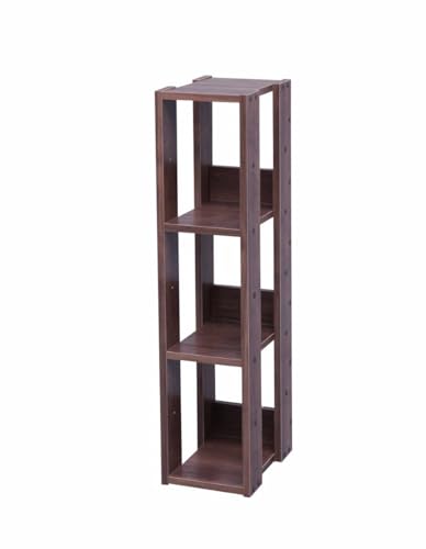 IRIS USA 3-Tier 8' Slim Open Wooden Bookshelf with Adjustable Shelves, Easy Assembly Bookcase Farmhouse Shelf for Small Spaces Bedroom Office Living Room Indoor, Brown