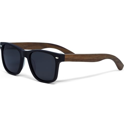 GOWOOD Wood Sunglasses Mens & Women | Premium Polarized Walnut Wood Temples & Black Acetate Frame | Sunglasses UV400 Lenses | Women & Mens Sunglasses UV Protection | CE Marked (black)