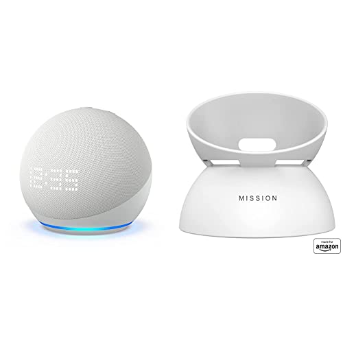 Echo Dot (5th Gen) with clock Glacier White with White Battery Base
