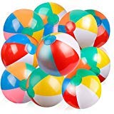 Coogam Inflatable Beach Ball Classic Rainbow Color Birthday Pool Party Favors Summer Water Toy Fun Play Beachball Game for Kid Boys Girls 8 to 12 Inches from Inflated to Deflated (10 PCS)