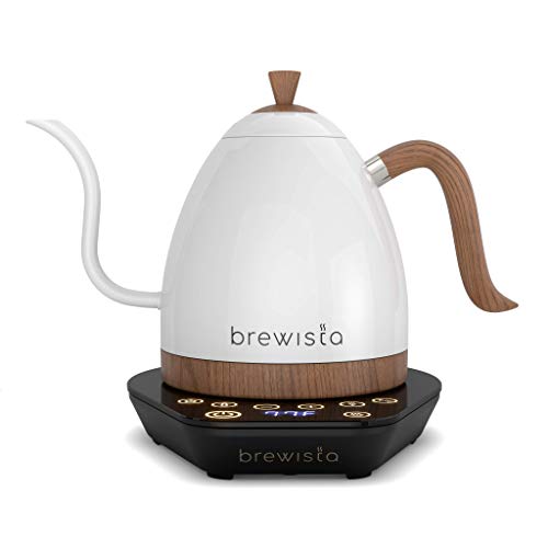 Brewista Artisan Electric Gooseneck Kettle, 1 Liter, For Pour Over Coffee, Brewing Tea, LCD Panel, Precise Digital Temperature Selection, Flash Boil and Keep Warm Settings (Pearl White)