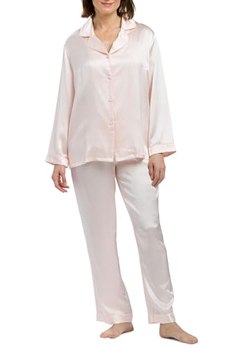 Fishers Finery Women's 100% Pure Mulberry Silk Long Pajama Set with Gift Box - Comfortable Loungewear (Pink, XS)
