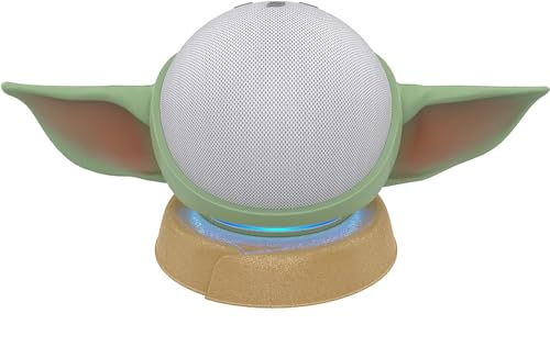 Echo Dot (5th Gen) Bundle: Echo Dot (5th Gen, 2022 release) with clock | Glacier White, and Made for Amazon, featuring The Mandalorian Baby Grogu ™-inspired Stand