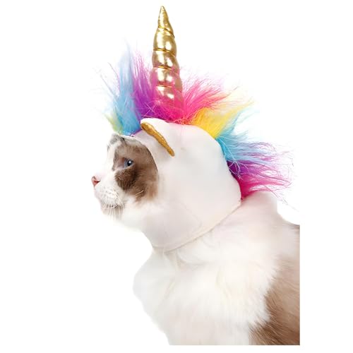 NACOCO Cat Unicorn Hat with Ear Hole for Small Dogs Puppy, Cat Costume Accessory for Halloween, Cosplay Mane Cap (with Ear Hole)